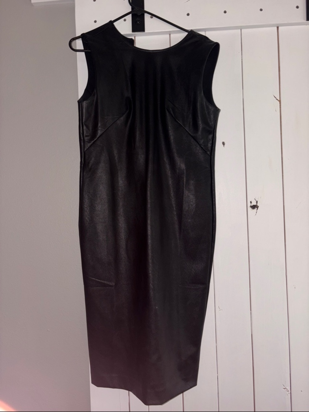 SPANX Black Faux Leather Midi Sheath Dress
